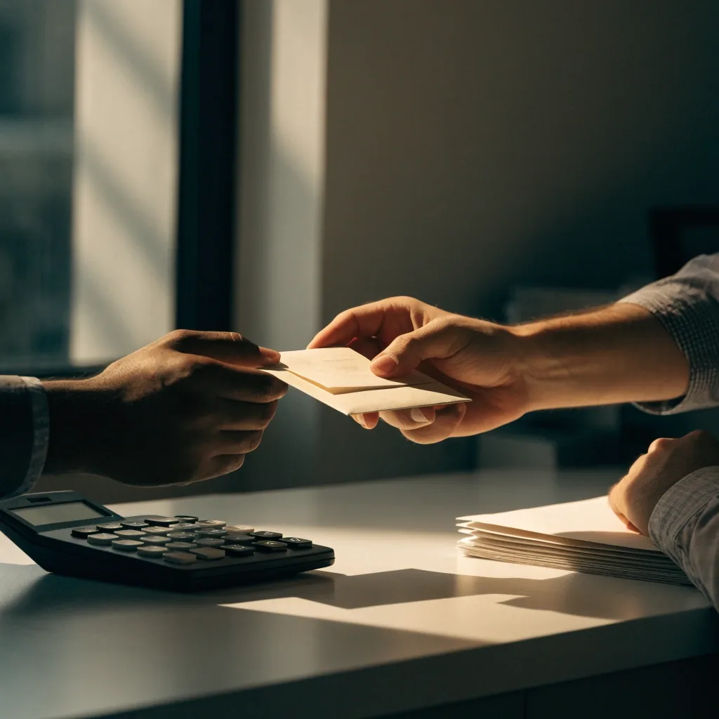 A finance corner at morning with an open laptop and a closed folder on a table